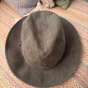 Orvis Aussie Oil Skin Canvas Wide Brim Safari Hat Brown Fishing Mens One Size